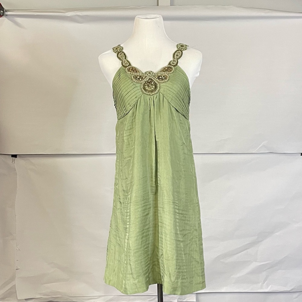 Women’s Gold Hawk Sage Green Hand Beaded Silk Dress